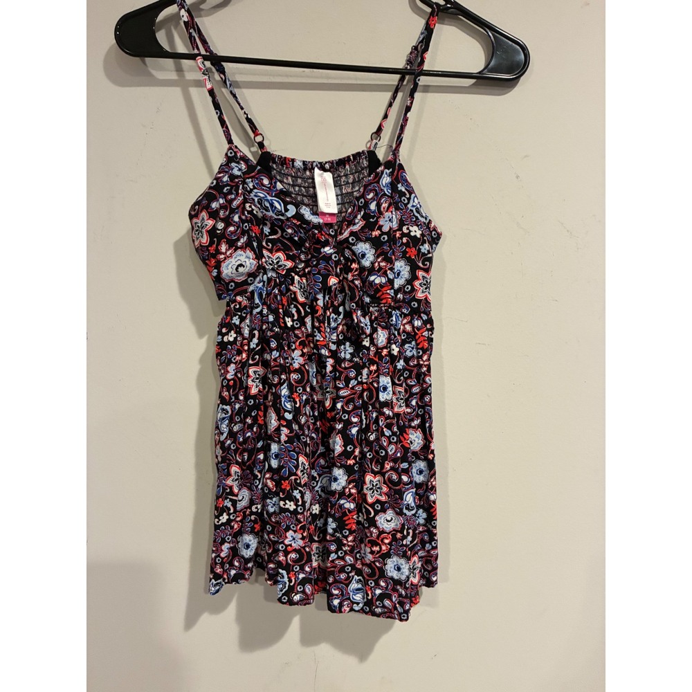 No Boundaries Womens Floral Paisley Babydoll Cami Top Black Red Blue M 7-9